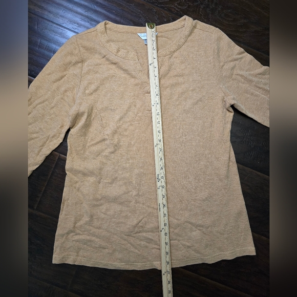 Christopher & Banks Womens Tan Waffle Y2K V Neck Long Sleeve Top - Picture 4 of 10